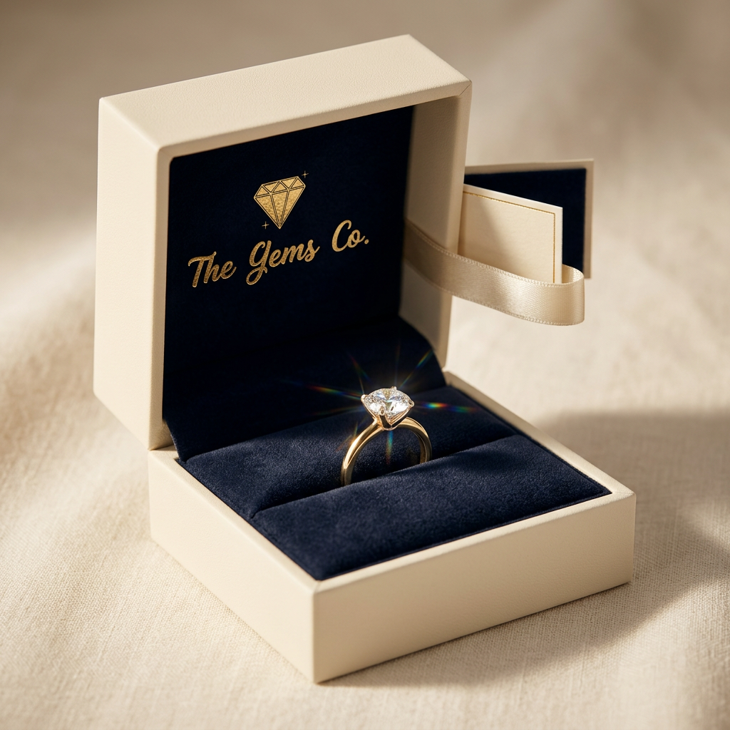 The Signature Vault open, revealing a lab-grown diamond ring on vegan suede